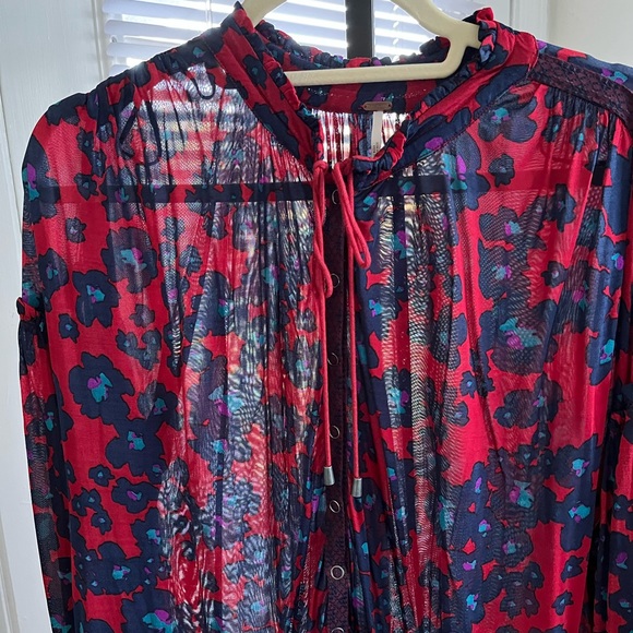 FREE PEOPLE PRE-LOVED AUTHENTIC RED & BLUE FLORAL LONG SLEEVES DRESS/TUNIC DRESS - Picture 11 of 11
